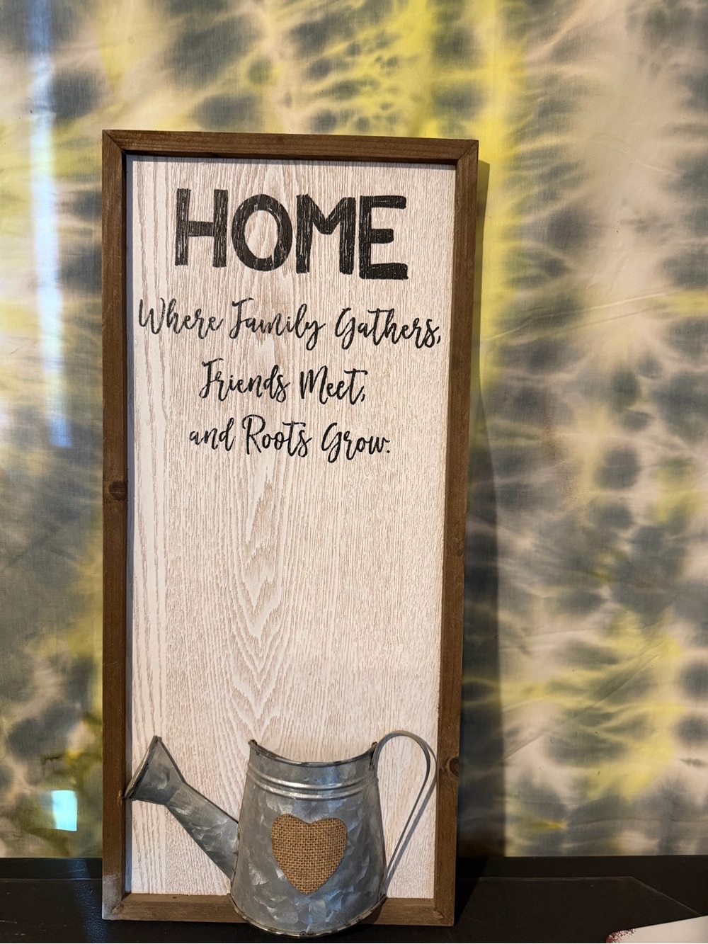 Rustic 'Home' Wall Sign with Metal Watering Can Accent - Brown & White